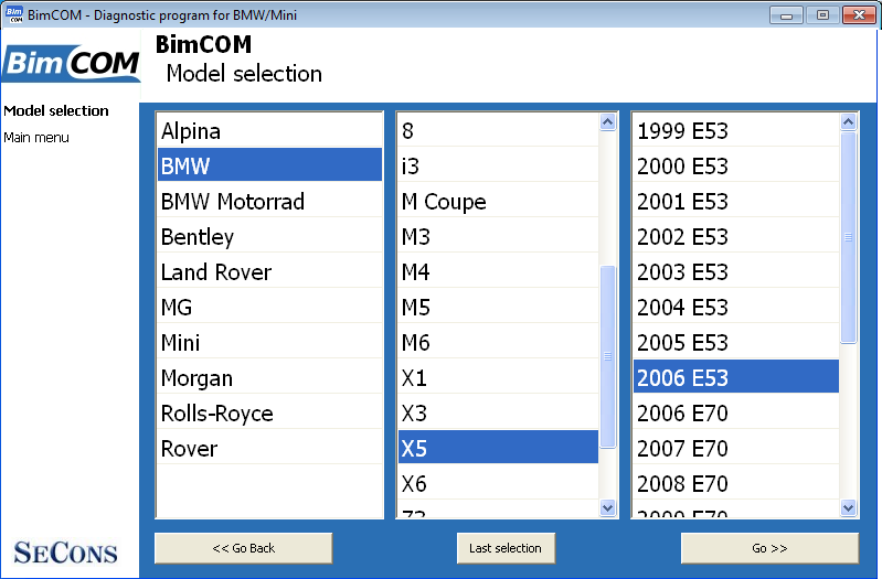 bimcom02: OBD-II diagnostic program screenshot