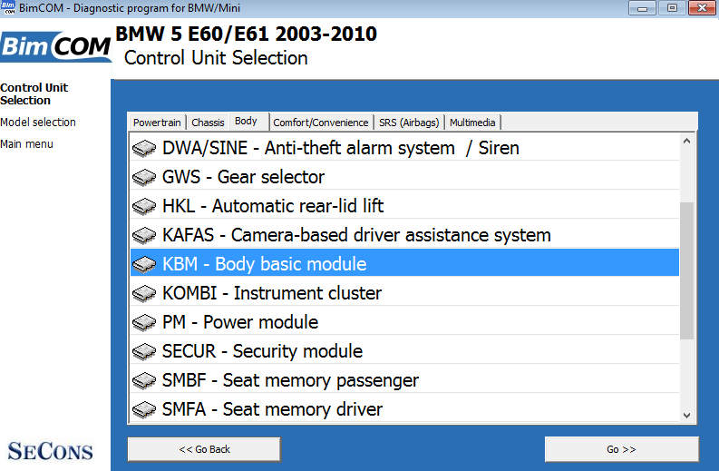 bimcom03: OBD-II diagnostic program screenshot