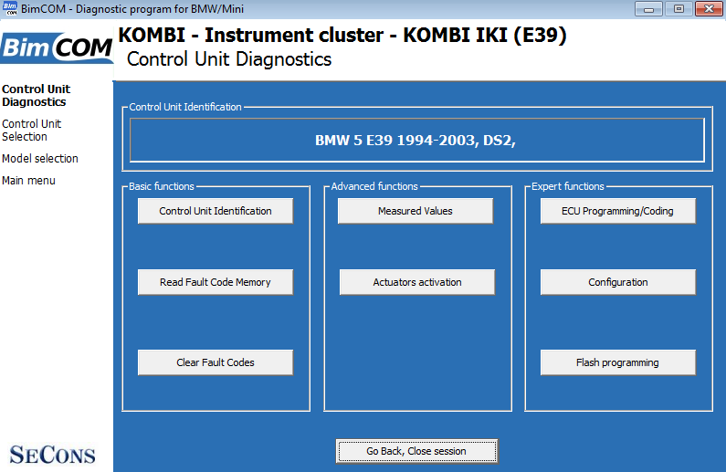 bimcom04: OBD-II diagnostic program screenshot