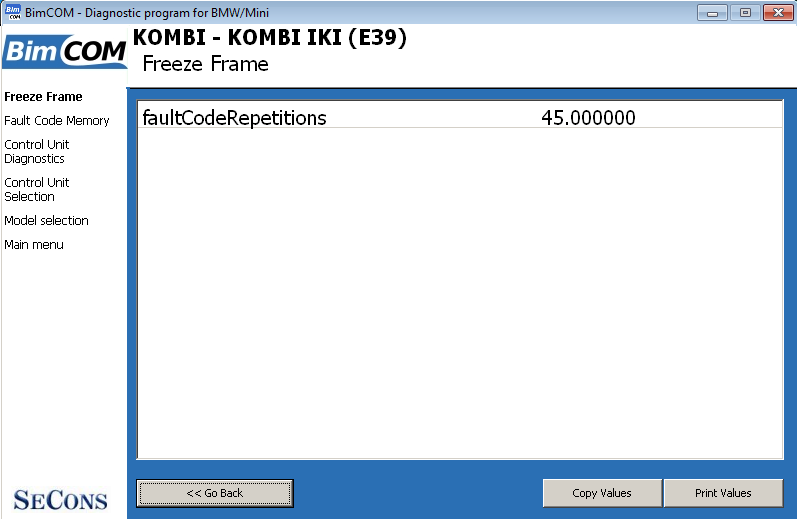 bimcom07: OBD-II diagnostic program screenshot