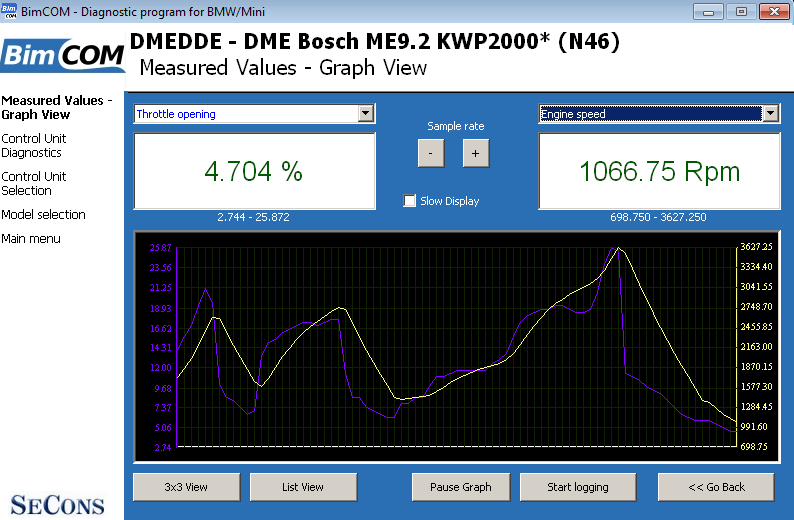 bimcom08: OBD-II diagnostic program screenshot