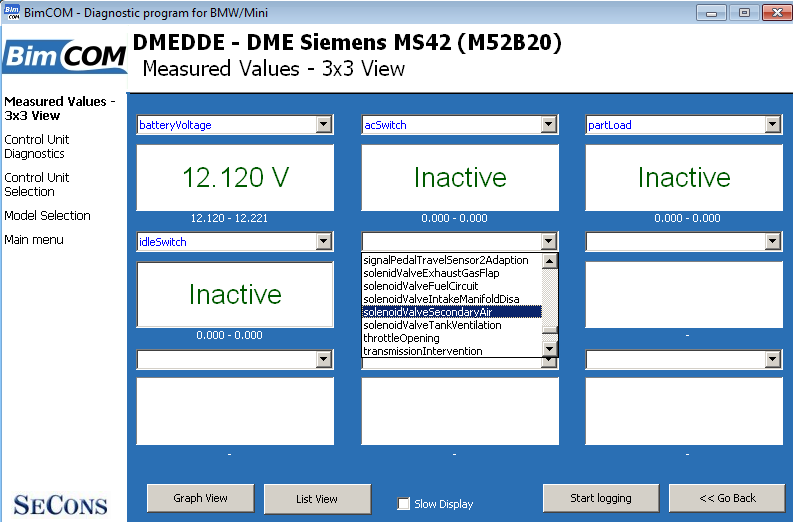 bimcom09: OBD-II diagnostic program screenshot