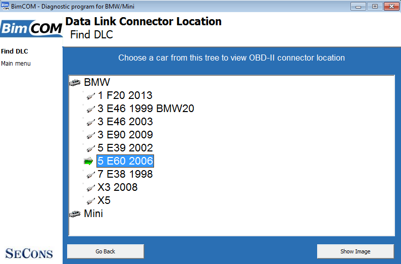 bimcom15: OBD-II diagnostic program screenshot