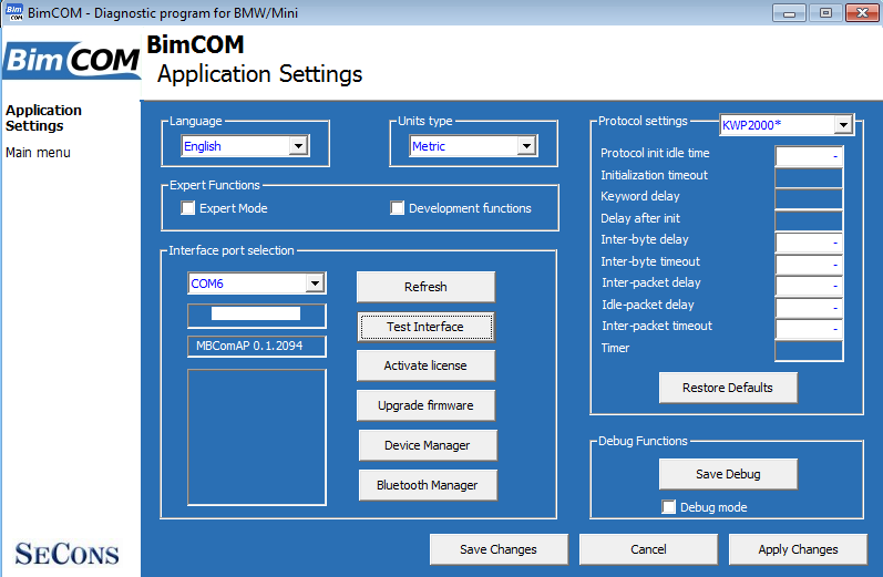 bimcom17: OBD-II diagnostic program screenshot
