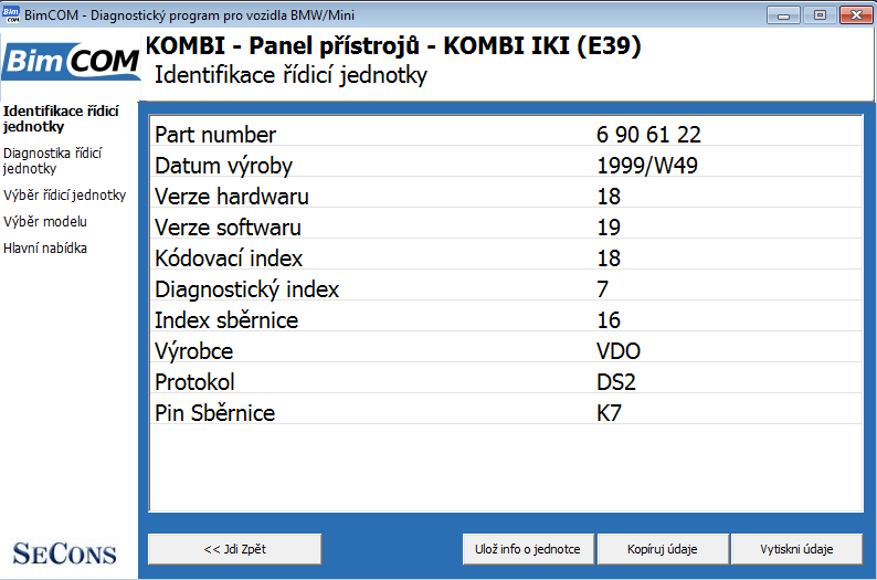 bimcomcz05: OBD-II diagnostic program screenshot