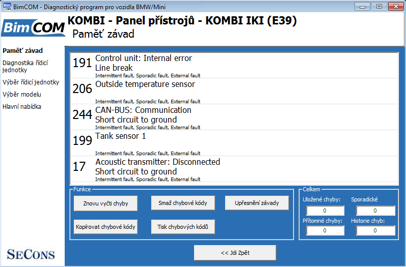 bimcomcz06: OBD-II diagnostic program screenshot
