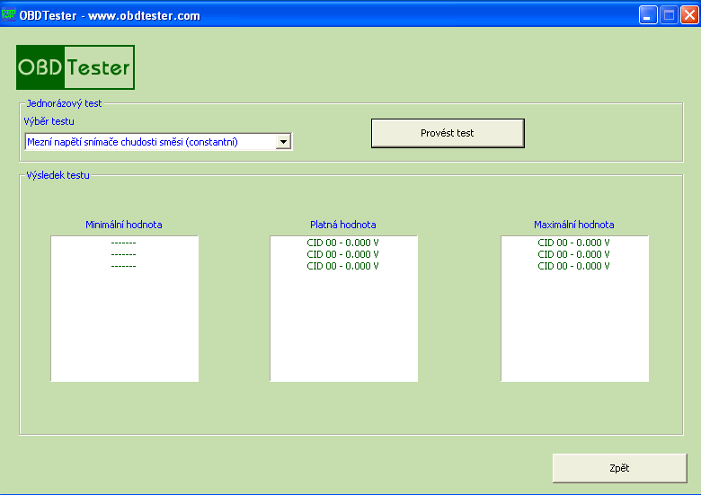 czobdtester10: OBD-II diagnostic program screenshot
