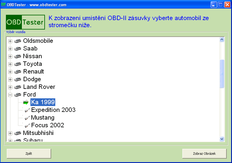 czobdtester17: OBD-II diagnostic program screenshot