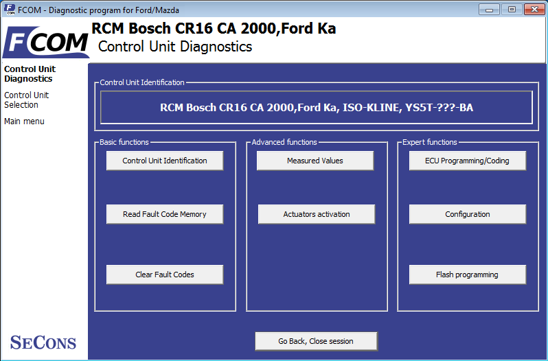 fcom03: OBD-II diagnostic program screenshot