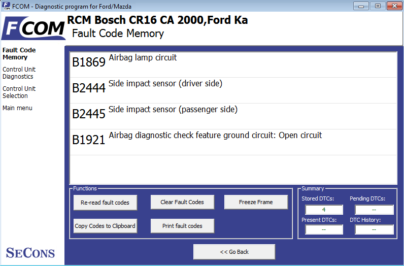 fcom05: OBD-II diagnostic program screenshot