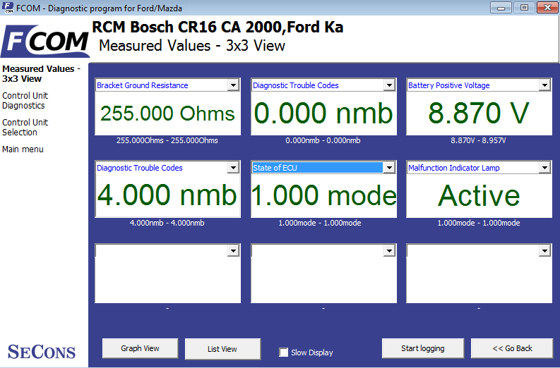 fcom07: OBD-II diagnostic program screenshot
