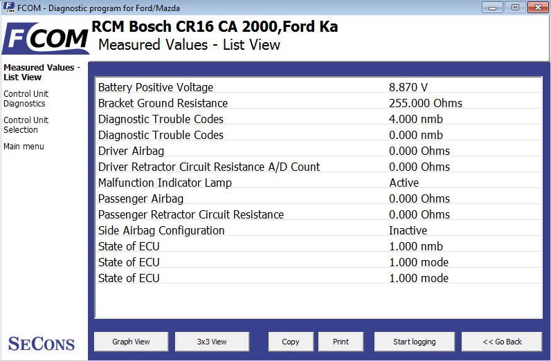 fcom08: OBD-II diagnostic program screenshot