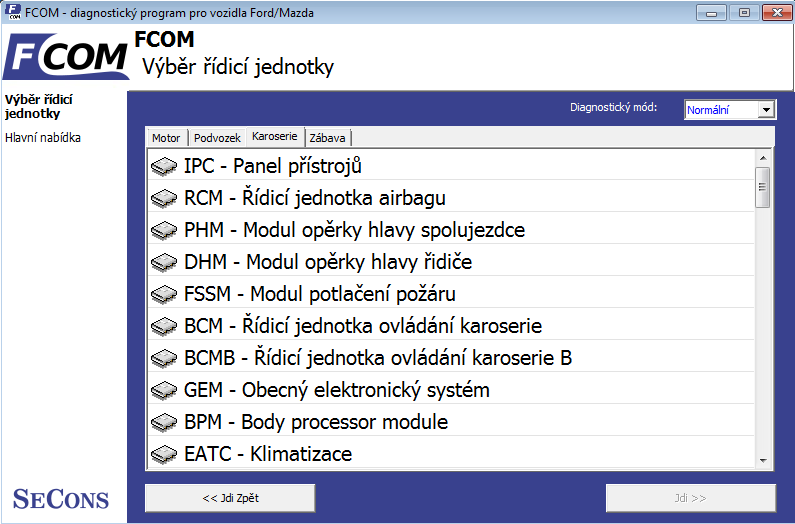 fcomcz02: OBD-II diagnostic program screenshot