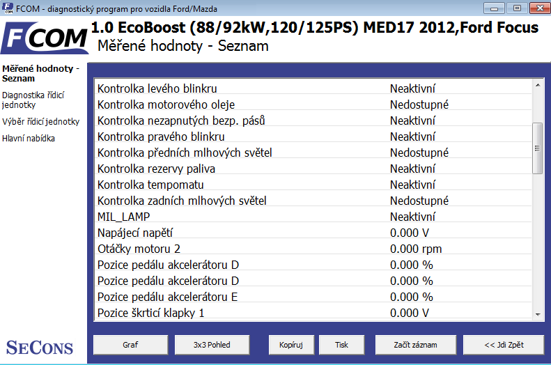fcomcz08: OBD-II diagnostic program screenshot