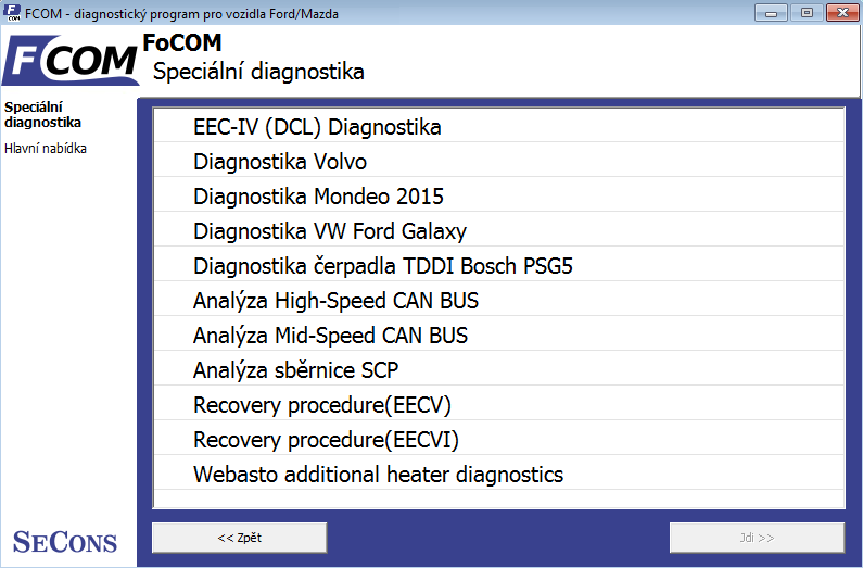 fcomcz16: OBD-II diagnostic program screenshot