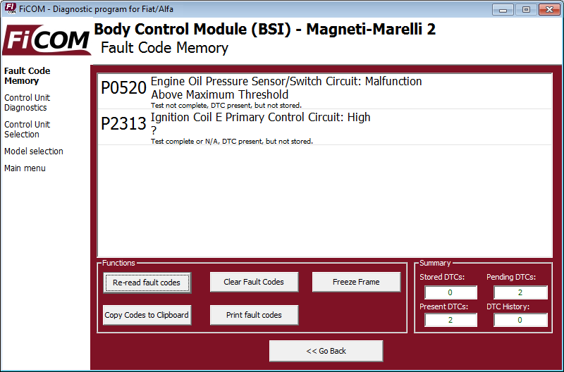 ficom06: OBD-II diagnostic program screenshot