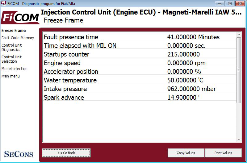 ficom07: OBD-II diagnostic program screenshot