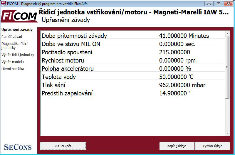 ficomcz07: OBD-II diagnostic program screenshot