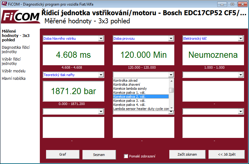ficomcz09: OBD-II diagnostic program screenshot