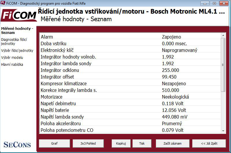 ficomcz10: OBD-II diagnostic program screenshot