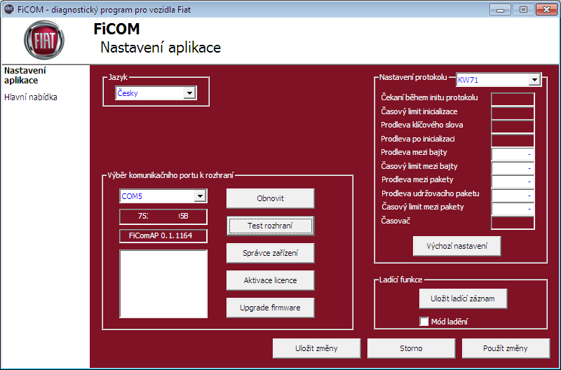 ficomcz17: OBD-II diagnostic program screenshot