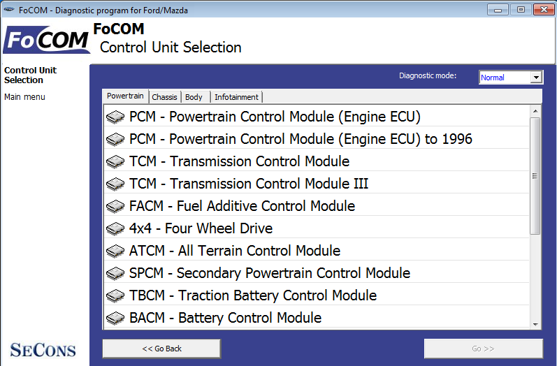 focom02: OBD-II diagnostic program screenshot