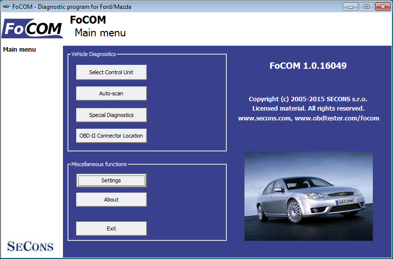 focom1: OBD-II diagnostic program screenshot