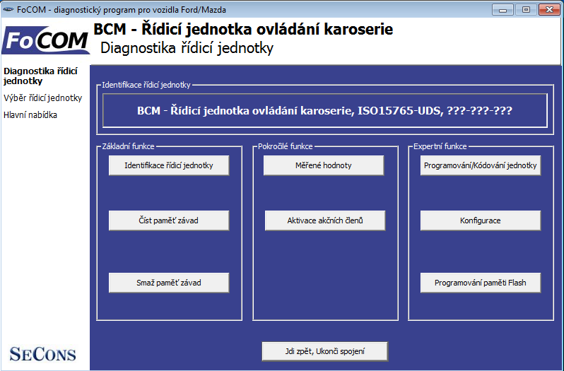 focomcz03: OBD-II diagnostic program screenshot