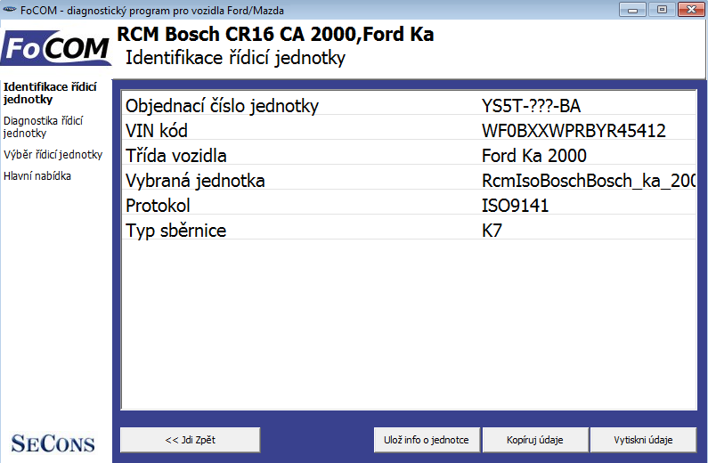 focomcz04: OBD-II diagnostic program screenshot