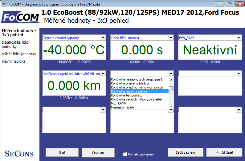 focomcz07: OBD-II diagnostic program screenshot