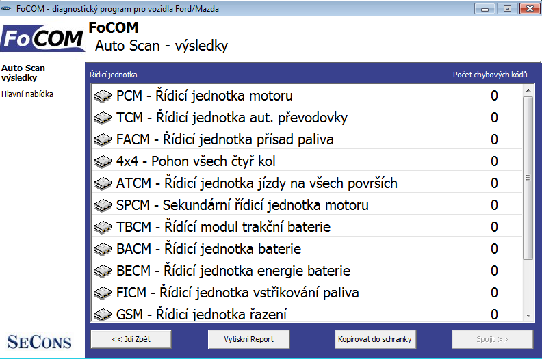 focomcz10: OBD-II diagnostic program screenshot