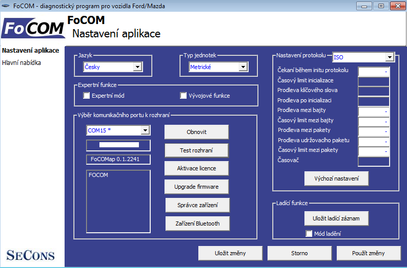 focomcz11: OBD-II diagnostic program screenshot