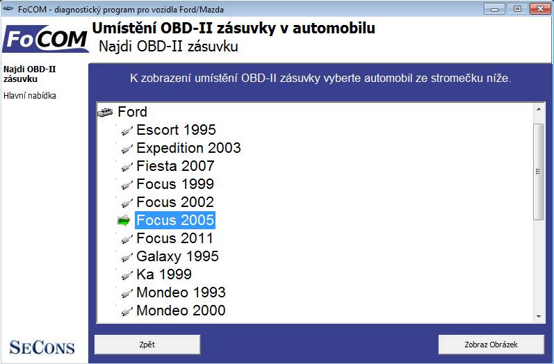 focomcz12: OBD-II diagnostic program screenshot