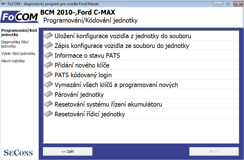 focomcz15: OBD-II diagnostic program screenshot