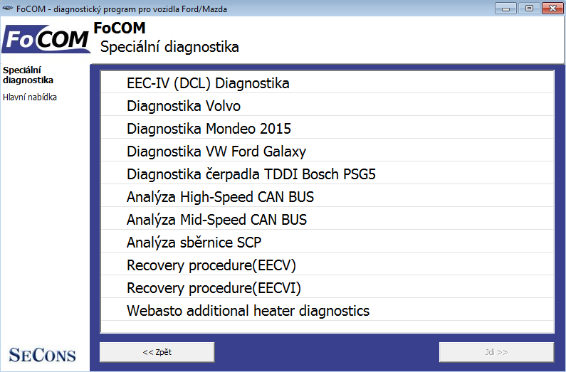 focomcz16: OBD-II diagnostic program screenshot