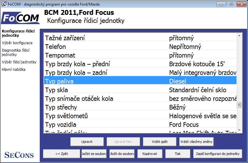 focomcz17: OBD-II diagnostic program screenshot