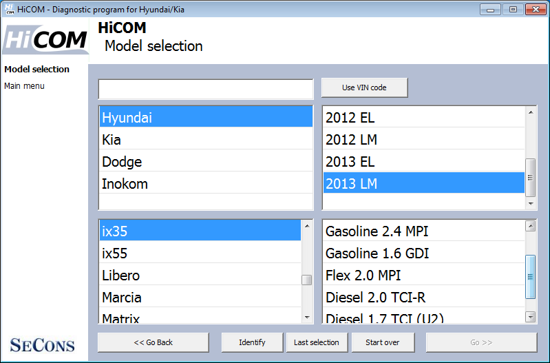 hicom02: OBD-II diagnostic program screenshot