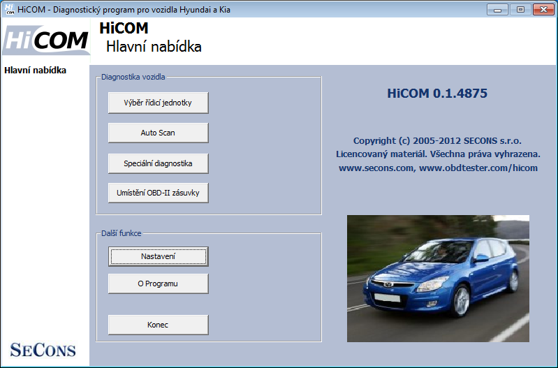 hicomcz01: OBD-II diagnostic program screenshot