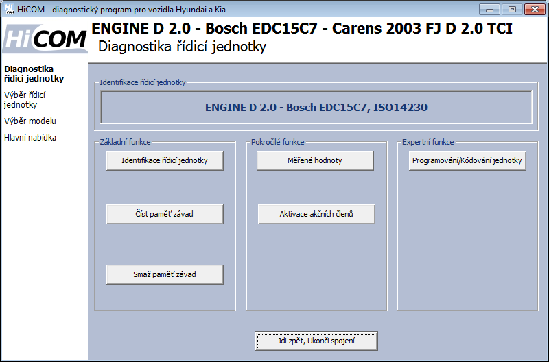 hicomcz04: OBD-II diagnostic program screenshot