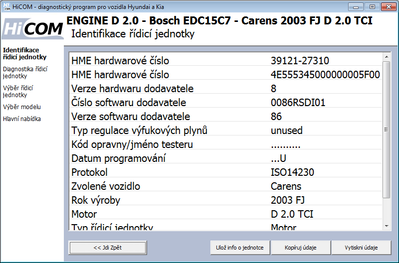 hicomcz05: OBD-II diagnostic program screenshot