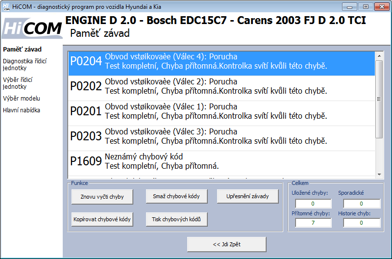 hicomcz06: OBD-II diagnostic program screenshot