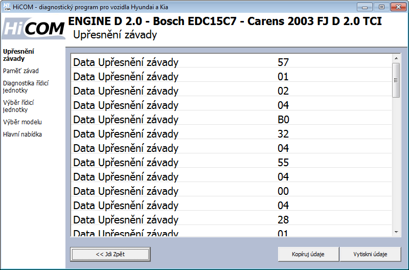 hicomcz07: OBD-II diagnostic program screenshot