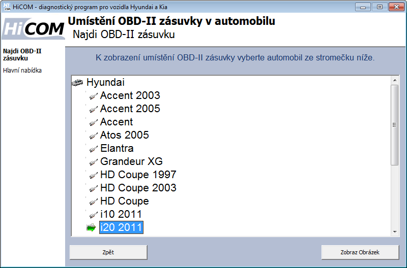 hicomcz14: OBD-II diagnostic program screenshot