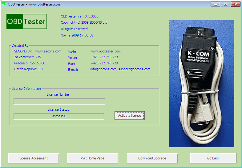 obdtester16: OBD-II diagnostic program screenshot