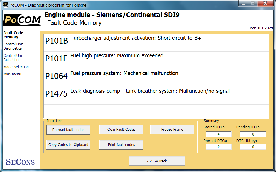 pocom06: OBD-II diagnostic program screenshot