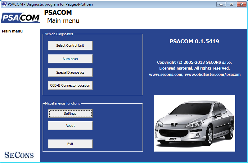 psacom01: OBD-II diagnostic program screenshot