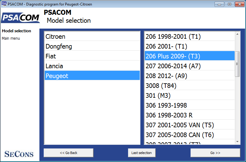 psacom02: OBD-II diagnostic program screenshot