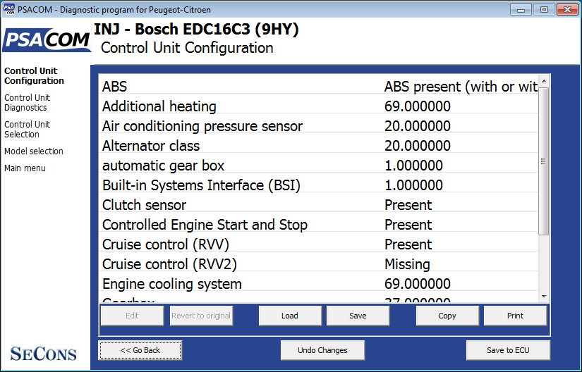 psacom12: OBD-II diagnostic program screenshot