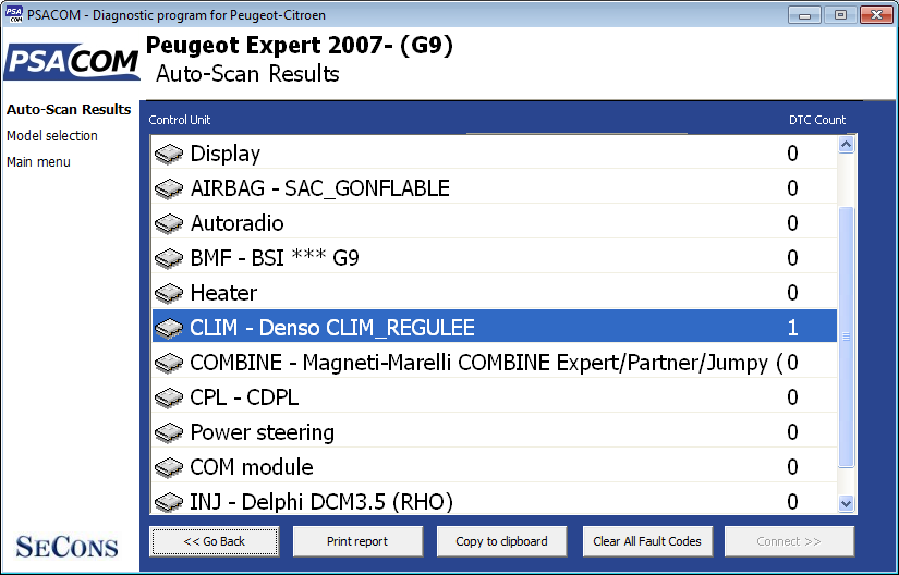 psacom14: OBD-II diagnostic program screenshot