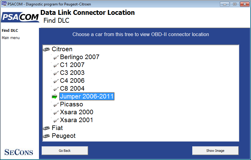 psacom15: OBD-II diagnostic program screenshot